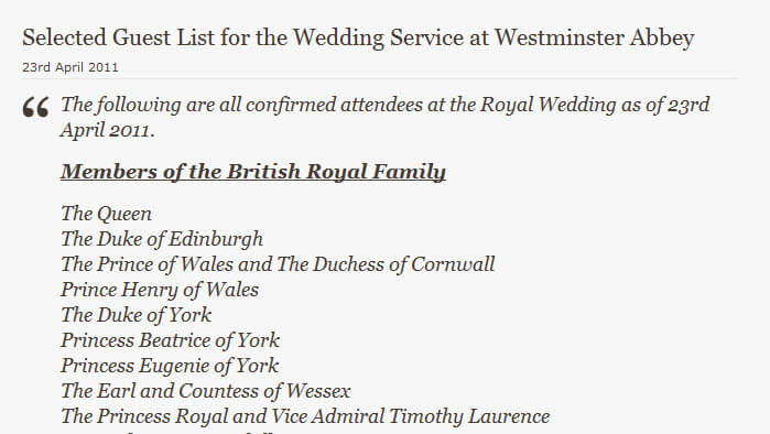 Royal Wedding guest list