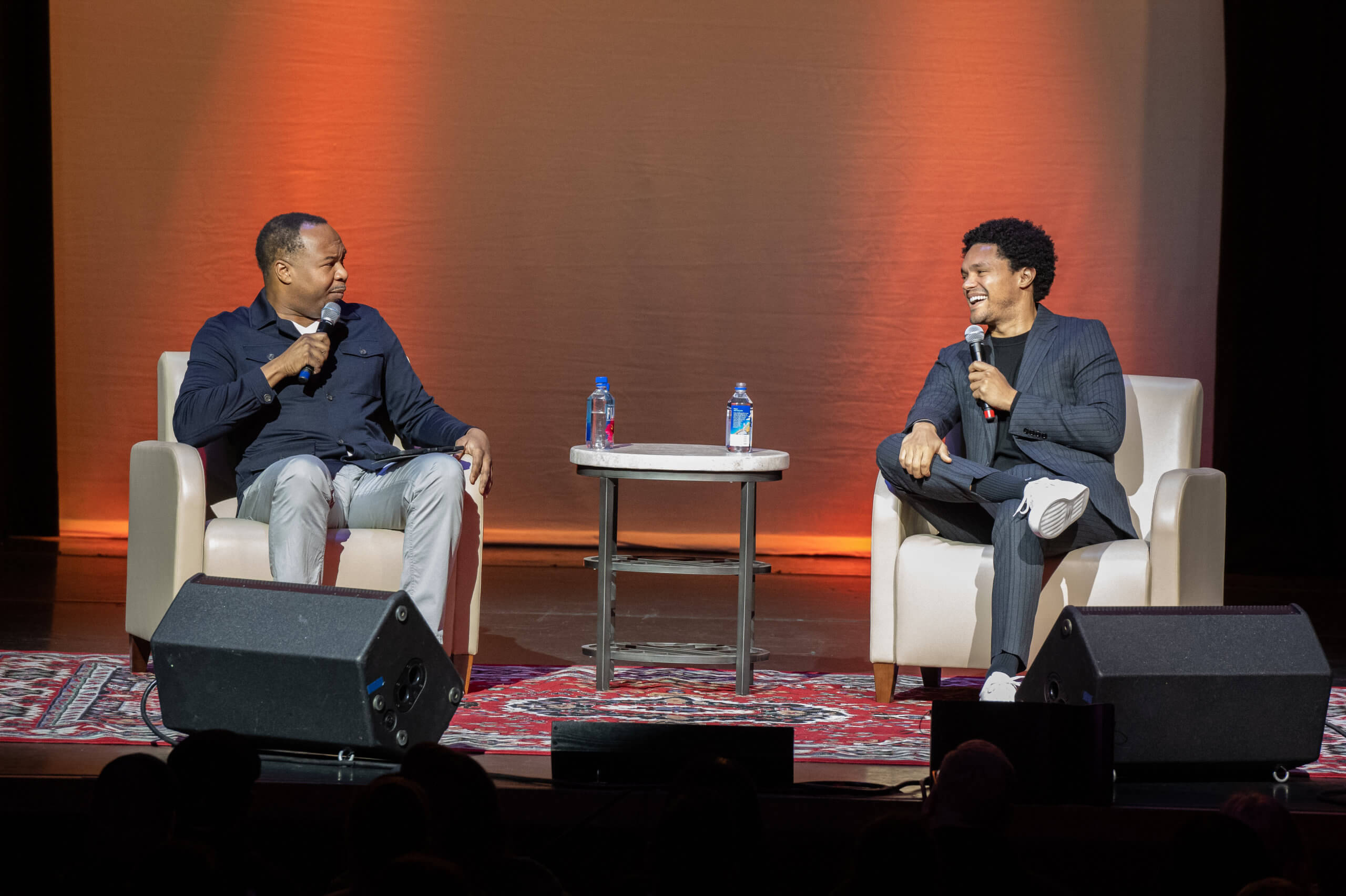 Trevor Noah and Roy Wood Jr. at on stage at Tilles Center photo credit Jack Roman. scaled