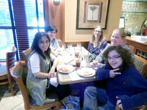 Members and volunteers of the foundation support Brianna and her family. From left: Helen Diaz Cruz, ambassador and advocate; Theresa Frohlich, administrative assistant; Robin Pierre, community development manager; Erin O’Rourke, ambassador and advocate; Manuel Cruz, youth ambassador, advocate and JRA survivor