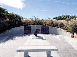 A steel beam from the World Trade Center is displayed at the Tobay Beach memorial.
