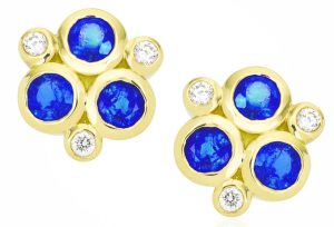 Temple St. Clair sapphire and diamond earrings in 18K yellow gold, $4,250.