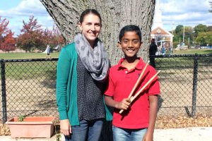 Caleb Thomas and his band teacher Elizabeth Andrew (Photo courtesy of the Port Washington Union Free School District)