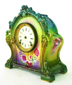 Victorian floral-painted porcelain mantel clock