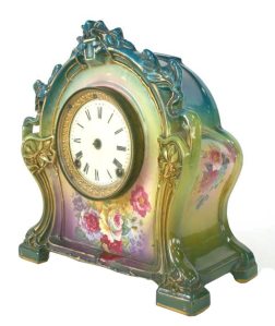 Victorian floral painted porcelain mantel clock