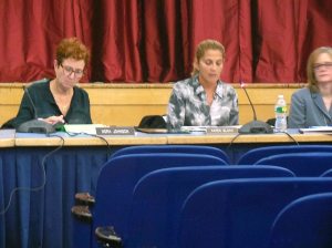 BOE Vice President Nora Johnson, President Karen Sloan and Superintendent of Schools Kathleen Mooney