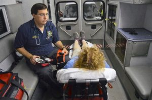 Ed Oldak at work in the Fire Medics ambulance.