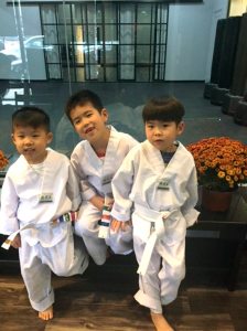Jacob, Liam and Ezra getting ready for their Thunder class for 4 to 6 year olds.