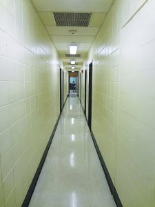 The middle school has several extremely narrow hallways 