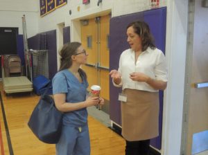 Career Day founder Beth Bucheister (right) with dentist Brittany Schorr (Northwell Health), one of the event’s speakers.