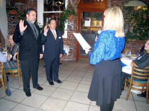 Assemblywoman Michelle Schimel swearing in copresidents Warren Schein  and Mitch Schwartz last year. They will be sworn in by Schimel again this year. 