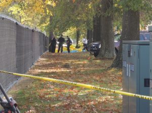 Police cordoned off an area near the former Nassau County Social Services building.