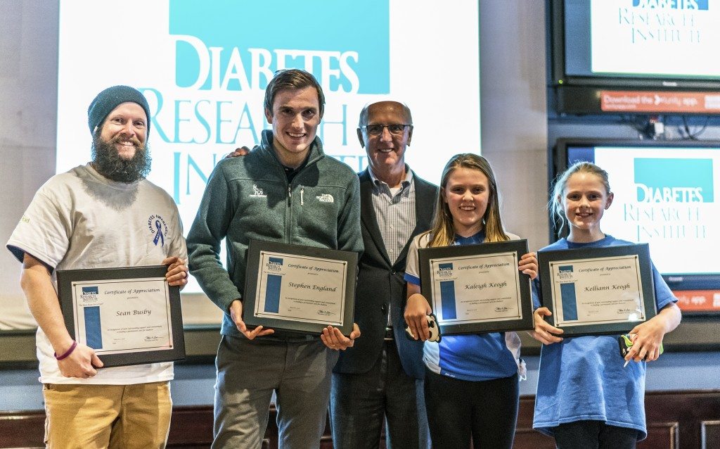 Champion snowboarder Sean Busby, ultra-marathon runner with team Novo Nordisk Stephan England, Diabetes Research Institute Foundation Northeast Region Director Tony Childs, Kaleigh Keogh and Kelliann Keogh
