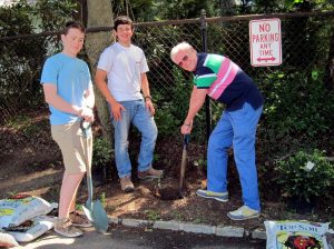 Ben Ackert with Eagle Scouts Michael Sweeney and Dr. Kendall’s husband, James Duffy, who stopped by to lend a hand.