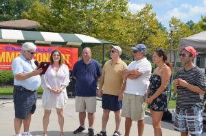 From left to right, with Mayor Koblenz, are Jodi Golden, Peter Zuckerman, former trustee in East Hills and now Town of North Hempstead Councilman; Deputy Mayor Manny Zuckerman and village trustees Gary Leventhal, Clara Pomerantz and Brian Meyerson