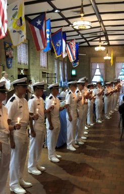 MerchantMarineHomecomingA Midshipmen conduct a candlelight vigil honoring the 142 Cadet-Midshipmen lost during World War II at the recent USMMA 75th Anniversary celebrati