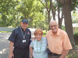 Pictured (L-R): Howard Kroplick, Town of North Hempstead Historian; Hazel Kaufman-Pachtman and Sheldon Pachtman on the Long Island Motor Parkway in Lake Success.