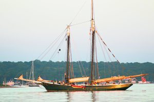 A beautiful boat moored in Manhasset Bay, as seen from the NAC boat tour