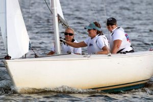 Representing Port Washington YC at Manhasset Bay Race Week:  L to R:  Lara Curto, Catherine Einhaus, and Dawn Wands.