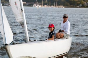 The winning team at the Manhasset Bay Race Week Ladies Sailing.  Skipper Cindy Jordan with crew, Jamie Gross. 