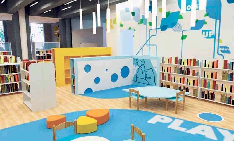 Rendering of renovated story time area.