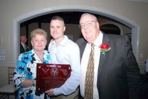 Carolyn Sheridan and Ron Henderson flank Marc Von Essen of Game 7 Basketball, this year’s winner of the Gene Sheridan Memorial Community Service Award.