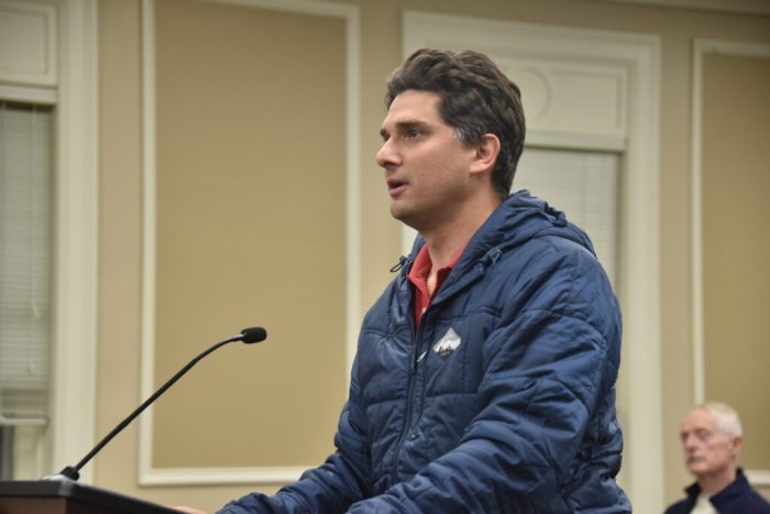 Manhasset Chamber of Commerce Co-President Matthew Donno, shown at a town board meeting, announced he is stepping away from his role as co-president in an email.