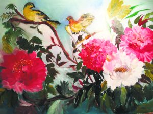One of the many exceptional pieces painted by Yafa Fruchter currently on display in the village’s courtroom gallery.