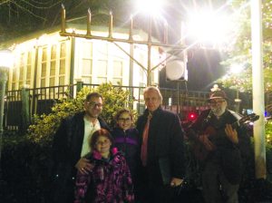 The family of Salomon Nehmad gathered in front of the menorah to celebrate the second night of Hanukkah. From left: Albert Nehmad, Sarina Nehmad, Brooke Nehmad and Moshe Dann (Photos by Isabella Harnick)