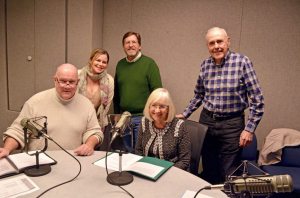 From left: John Ryan, host of the Project Independence and You radio show; Kristina Lew, producer Project Independence and You radio show; Dan Cox, director of WCWP radio station; Supervisor Judi Bosworth and Project Independence member Otto Losche at the recording studio. 