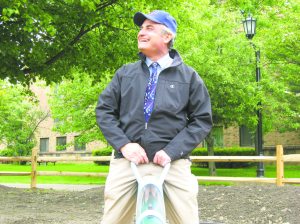 In September 2008, Peter enjoyed his ride at the opening of the Children’s PlayGarden in the Village Green. (Photo by Michele Siegel)