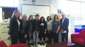 From left: Joyce Barry, chairperson of science, research and technology; Jill Gierasch, deputy superintendent; students Grace Smith, Philip Danziger and Samantha Frucht; Dr. Lorna Lewis, Superintendent of Schools; Marylou O’Donnell, research coordinator and team coach; and James Murray, principal