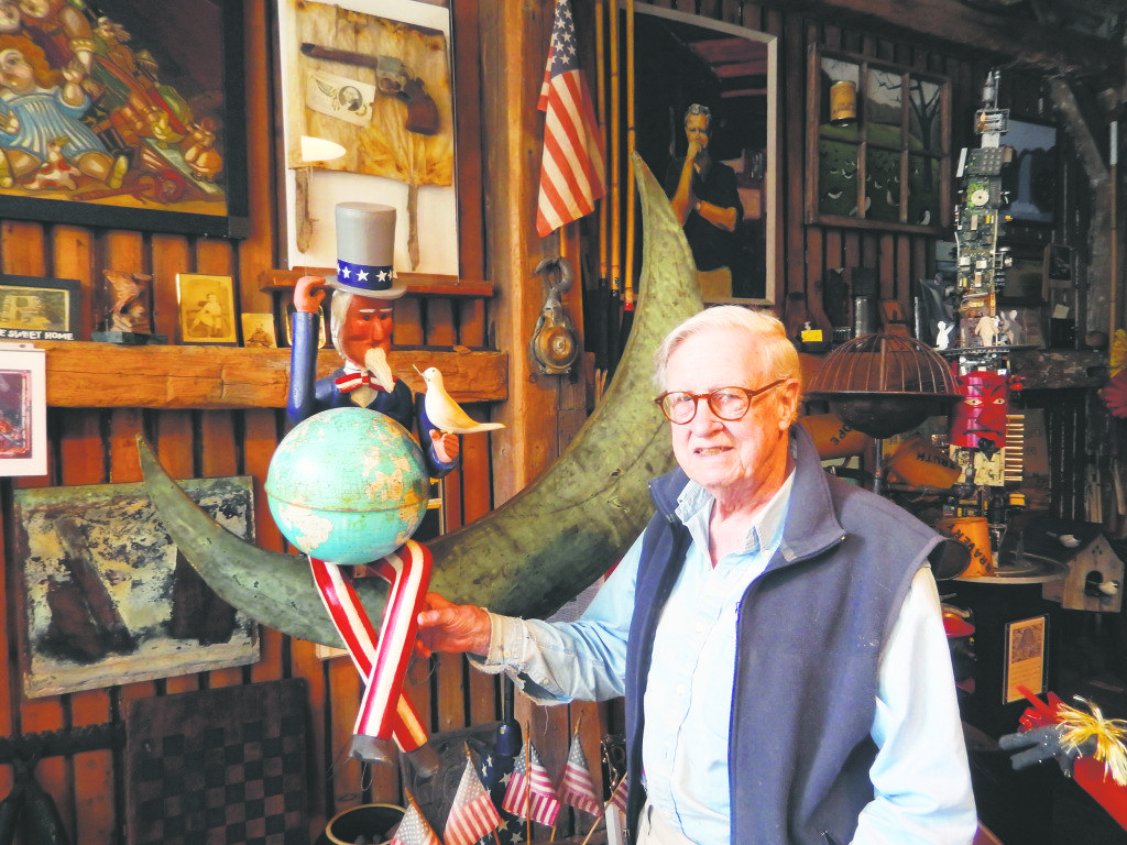 Richard Gachot with his piece Uncle Sam, First Man on the Moon in his studio.