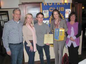 From left are parents Owen and Lesley Mester, Evan Mester, guidance counselor Gail Kennedy and Rotary Club Co-President Deborah Zenir