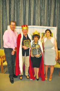 From left are AGES Chairperson Kevin Lawrence, 2015 Savvy Senior King Jim Alchus of Little Neck, 2015 Savvy Senior Queen Sabina Miller of Great Neck and AGES Savvy Senior Committee Chairperson Rita Medaglio-Barrera.