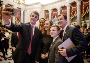 Freshman congressman from Long Island, Tom Suozzi, takes a selfie with his family in the United States Capitol building in Washington, DC, January 3, 2017. Photo by Evelyn Hockstein