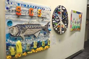 Students’ works are  on display as part of North Hempstead’s annual Recycled Artwork Contest.