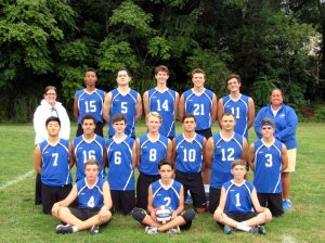 Head Coach Maria Giamanco, Assistant Coach Kristina Wood and the 2015 Port Washington boys varsity volleyball team