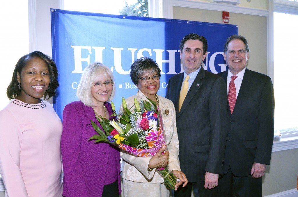 Mary Campbell (center) is honored by (from left) Councilmember Viviana Russell, Supervisor Judi Bosworth, Town Clerk Wayne Wink and Receiver of Taxes Charles Berman.