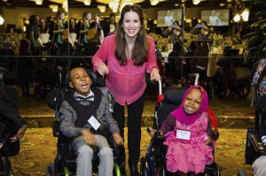 Chilina with Kayden and Fatoumata, second-graders at Henry Viscardi School before the performance. The second-graders sang two songs at the event with Chilina.
