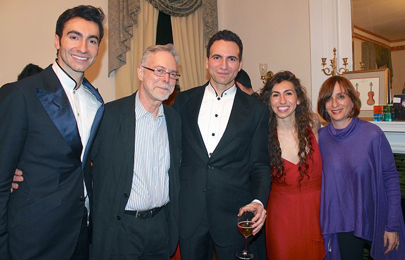 Reunion with their teacher (l. to r.): David Aaron Carpenter, Great Neck North High instrumental director Joseph Rutkowski, Sean Avram Carpenter, Lauren Sarah Carpenter and Lisa Binder are teaming up for a benefit concert for Family Focus Adoption Services at Columbia University.
