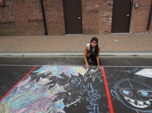 Fair attendees can make a chalk mosaic during the fair.