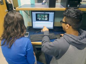 Students editing a video