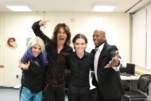 The Electrify Your Strings Team: Laura Kaye, Mark Wood, Elijah Wood, and Nathan Blake 