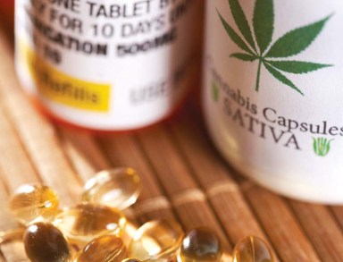 Recreational medical marijuana cannabis bottle with pills and gels with label