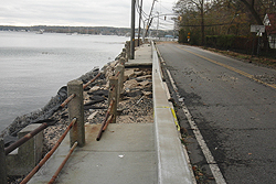 This photograph shows the walkway in this section of West Shore Road has just washed away. oysterbay 2012 11 deriggi 3