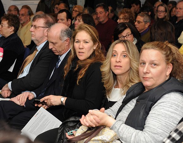 The leadership of Residents for a More Beautiful Port Washington In second row listen attentively. Photo Credit: Tab Hauser