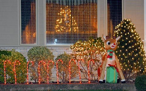 A reindeer and a Christmas light up this Roslyn residence.