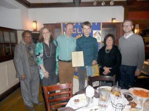 From left: Rotary Copresident Cathy Mealing, parents Jane Hodge and George Cox, Trevor Cox, Rotary Co-President Deborah Zenir and guidance counselor, Bill Caruso