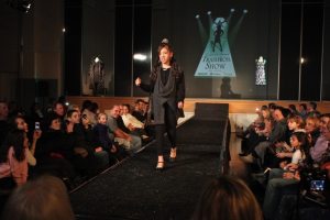 A student models recycled fashions at last year's Trashion Show. 