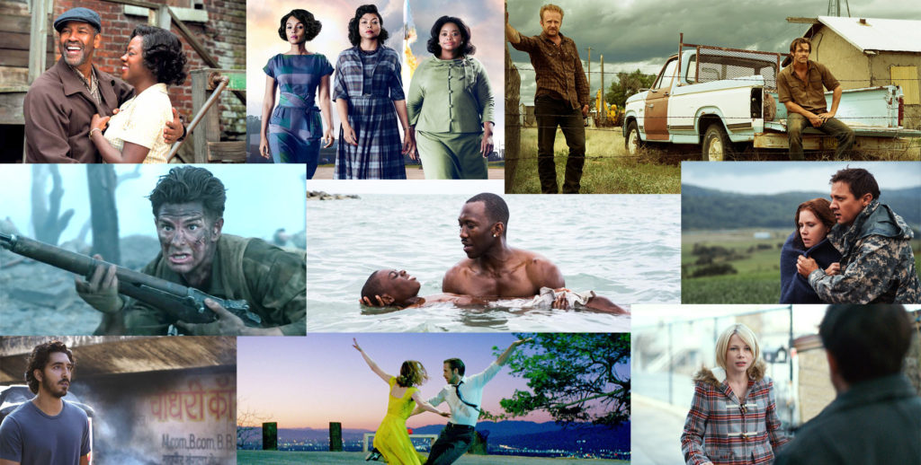 Nine films have been nominated for best picture this year — Fences, Hidden Figures, Hell or High Water, Hacksaw Ridge, Moonlight, Arrival, Lion, La La Land and Manchester By The Sea.